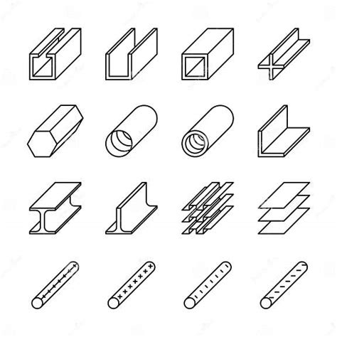 Rolled Metal Product Icons Vector Pictograms Stock Vector