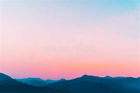 Mountain Scenery View With Twilight Sky Beautiful Magenta Color Tone