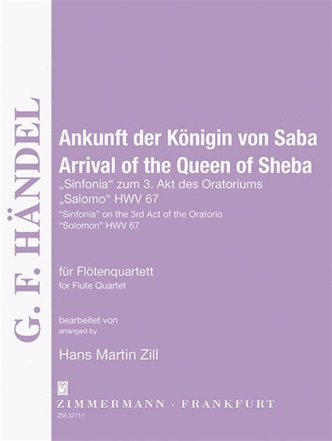 Arrival Of The Queen Of Sheba Hwv 67 By George Frideric Handel Flute Quartet Sheet Music