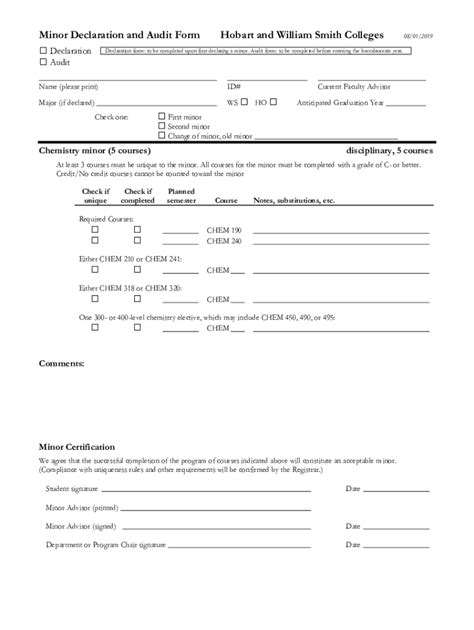 Fillable Online Hws Edu Offices Pdfminor Declaration And Audit Form