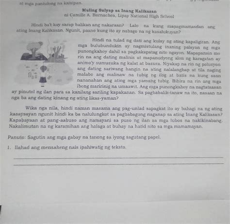 Ilahad Ang Mesangheng Nais Ipahiwatig Ng Teksto Sa Muling Sulyap Sa