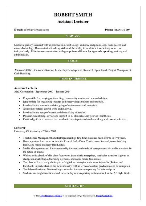 Sample Resume For Experienced Lecturer In Chemistry - Teanagasawaa