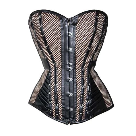 Black Leather Steampunk Corset Women Sexy Corsets And Bustiers Vintage