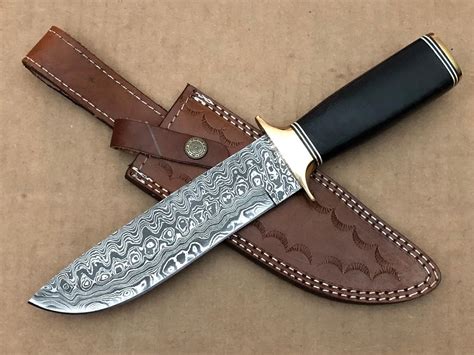 Ash Blades Ash Ds78 Damascus Steel Custom Handmade Hunting Bowie Knife 12 Sports