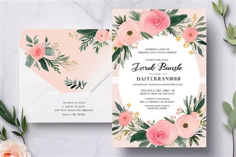 Premium Photo Floral Blush Wedding Invitation Template