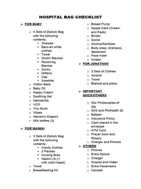 Hospital Bag Checklist Pdf