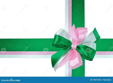 Bow Made Of Green And Pink Ribbons Stock Image Image Of Flower Dark