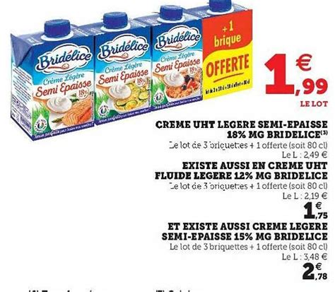 Offre Crème Uht Légère Semi épaisse 18 Mg Bridélice Crème Uht Fluide