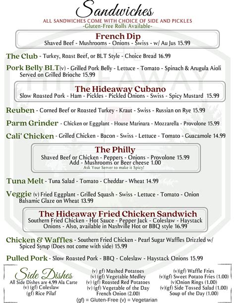 hideaway house menu 2