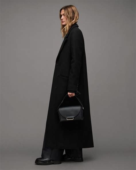 Allsaints Ellen Long Line Double Breasted Coat In Black Lyst