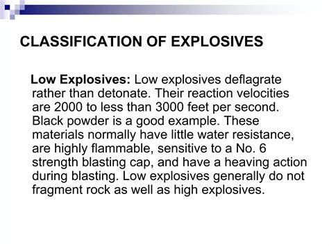 Mining explosives CLASSIFICATION OF EXPLOSIVES | PPT