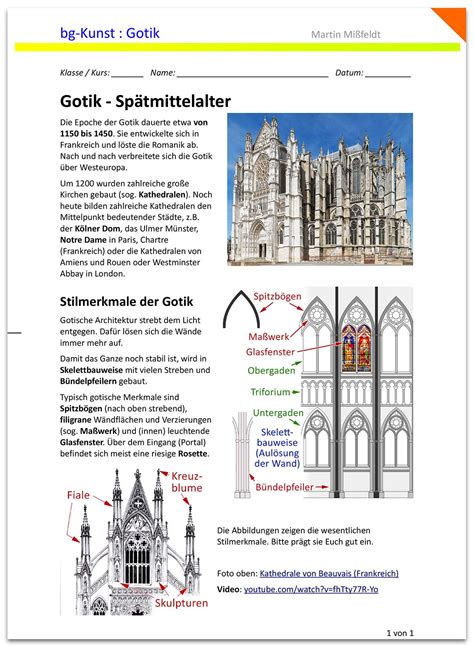 Gotik Architektur Merkmale Kurzübersicht und Arbeitsblatt