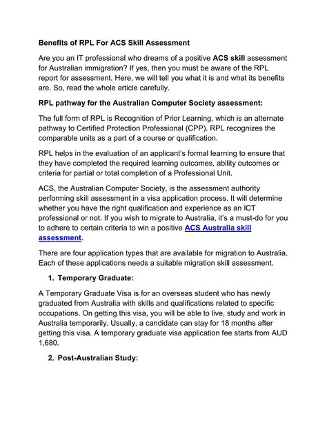 Benefits Of Rpl For Acs Skill Assessment By Rplaustralia Issuu