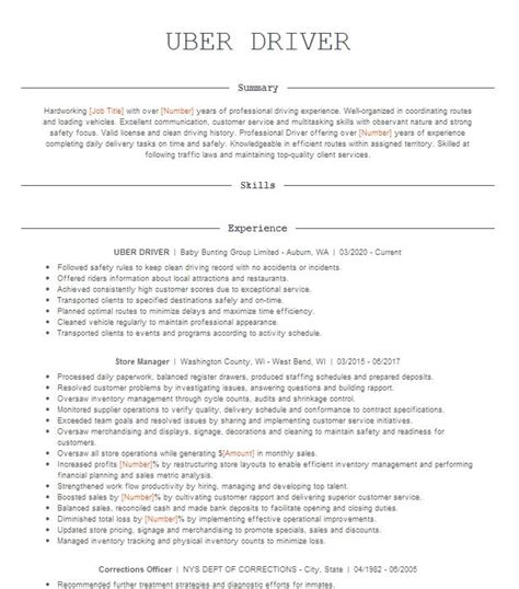 Uber Driver Resume Example