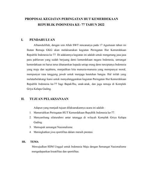 Proposal Hut Ri Ke 77 Proposal Kegiatan Peringatan Hut Kemerdekaan Republik Indonesia Ke 77