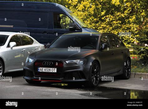 Kiev Ukraine May 22 2021 Matte Black Audi Rs6 Car Parked In The