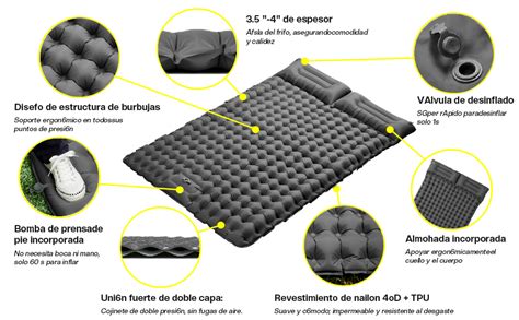 Tucorresi Colchoneta Inflable Para Dormir Doble Inflable Colchoneta