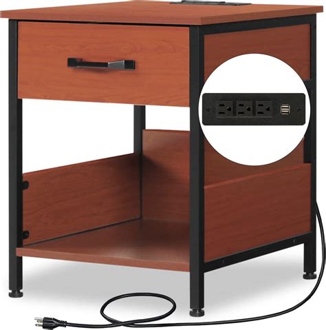 Amazon.com: LTMEUTY End Table with Charging Station - Industrial Side ...