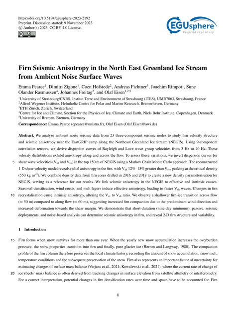 PDF Firn Seismic Anisotropy In The North East Greenland Ice Stream