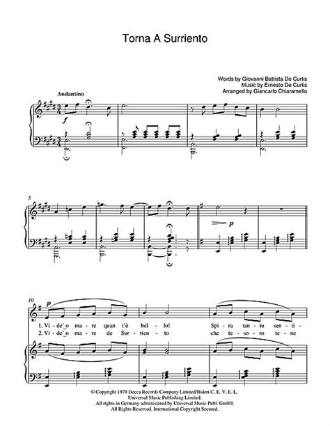 Luciano Pavarotti Torna A Surriento Digital Sheet Music By Luciano