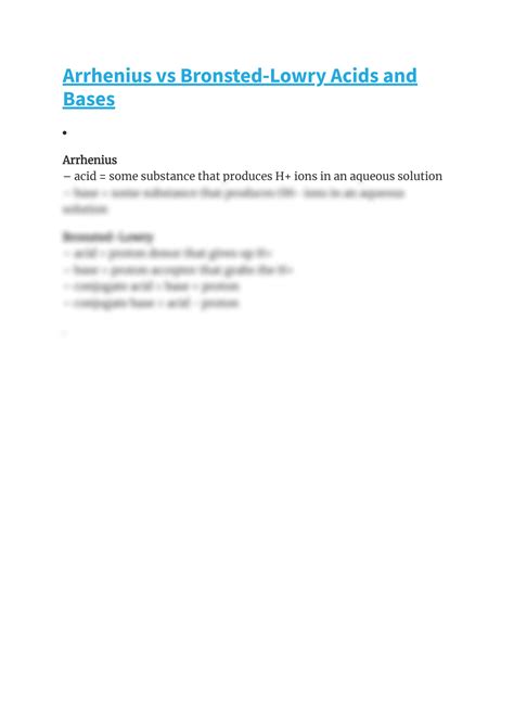 Solution Comparing Arrhenius And Bronsted Lowry Acids And Bases