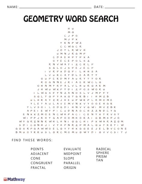 Geometry Vocabulary Word Search