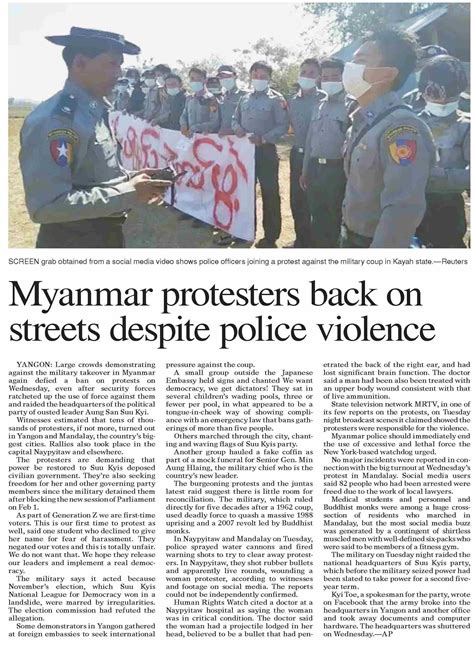 Dawn Epaper Feb Myanmar Protesters Back On Streets Despite