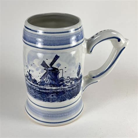 Delf Blue Dining Delft Blue Windmill Floral Beer Stein Mug Hand