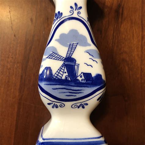 Delft Blue Small Mini Windmill Vase Berries Striping Hand Painted 4 5