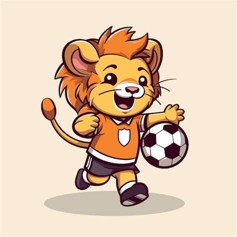 Lion Mignon Jouant Au Football Illustration Vectorielle Vecteur Premium