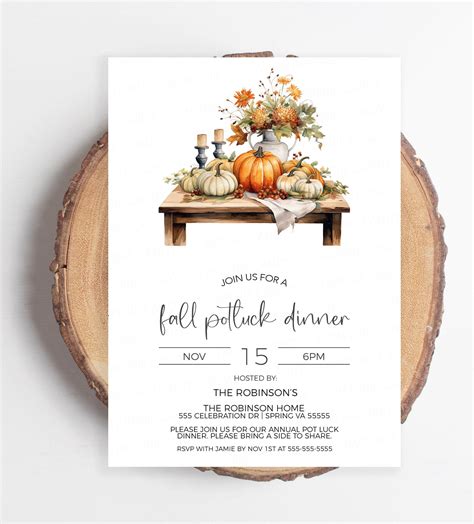 Fall Potluck Invitation, Thanksgiving Potluck Invite, Autumn Dinner Br – Paperie Candy