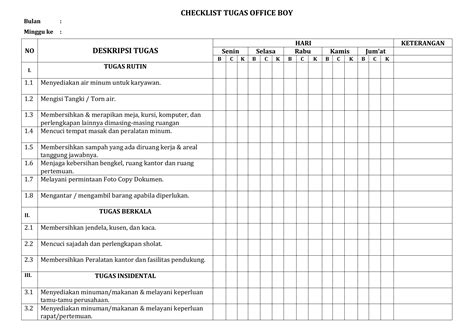 Form Checklist Kebersihan Ruangan Ruang Ilmu