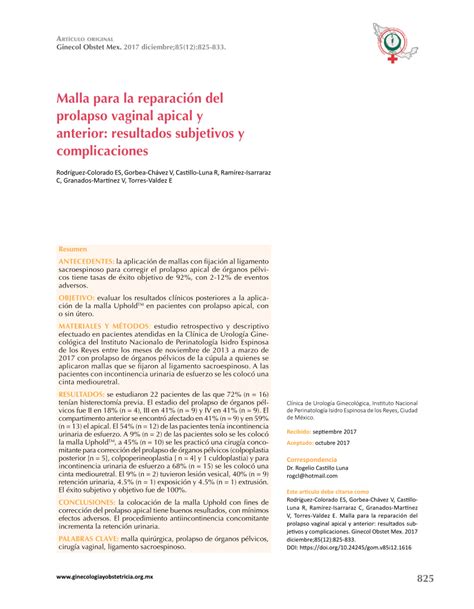 PDF Malla para la reparación del prolapso vaginal apical y anterior