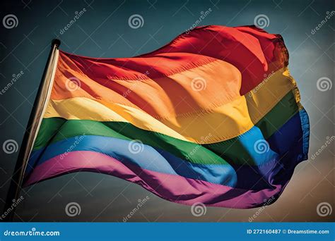 Lgbtq Flag Waving In The Wind At Cloudy Sky Stock Illustration