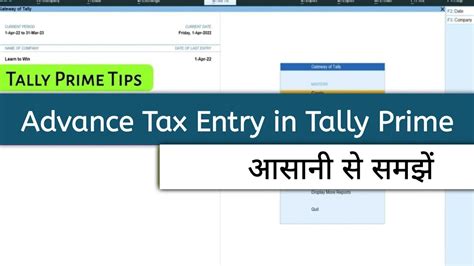 Advance Tax Entry In Tally Prime Tally Prime Learn To Win Youtube