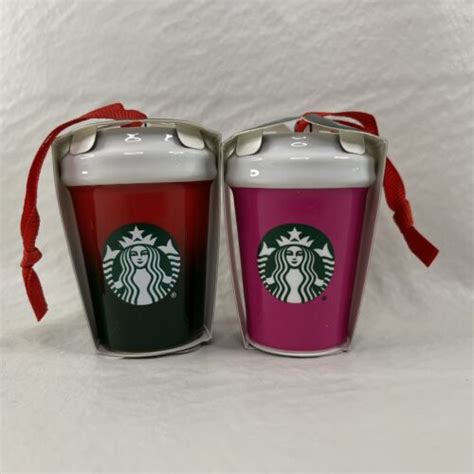 Starbucks Hot Pink And Greenred Ombre Ceramic Mini Christmas Ornament