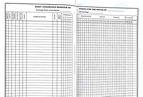 Daily Attendance Register For Pupils Stationery Shop