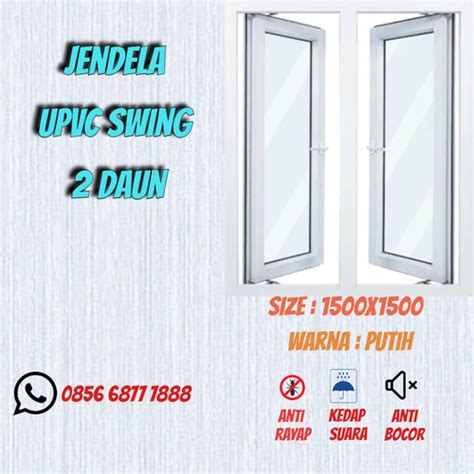 Jual Jendela Upvc Swing 2 Daun Putih Kaca Polos T 1500mm TJSD200 T