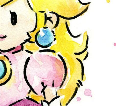 Princess Peach Watercolor Painting Princess Peach Art Print Etsy