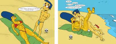 Rule 34 Animated Beach Female Human Male Marge Simpson Milhouse Van Houten Straight The Fear