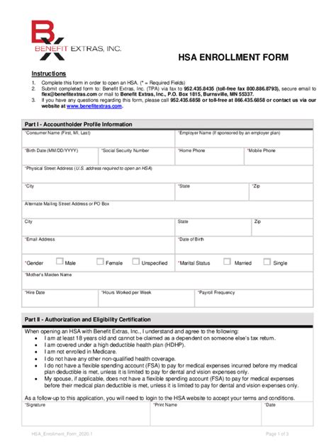 Fillable Online Hsa Benefit And Enrollment Form Fax Email