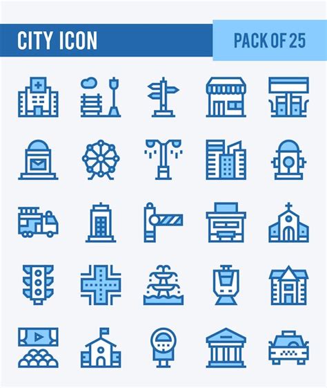 Stadt Zweifarbige Symbole Pack Vektorillustration Premium Vektor