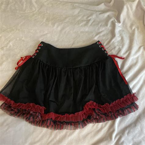 Hot Topic Red Ruffle Skirt W Bows Color Black Depop