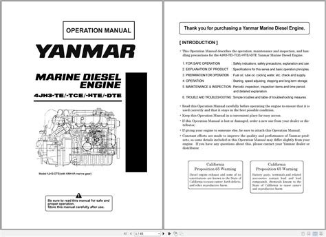 Yanmar Engine 4JH3 TE 4JH3 TCE 4JH3 HTE 4JH3 DTE Operation Manual PDF