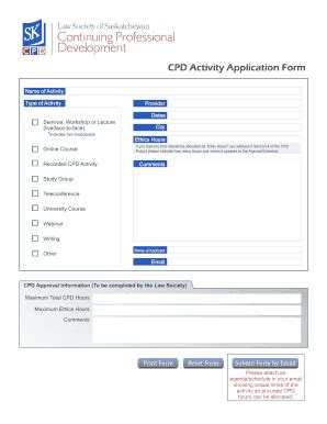 Fillable Online Lawsociety Sk Cpd Activity Application Form The Law