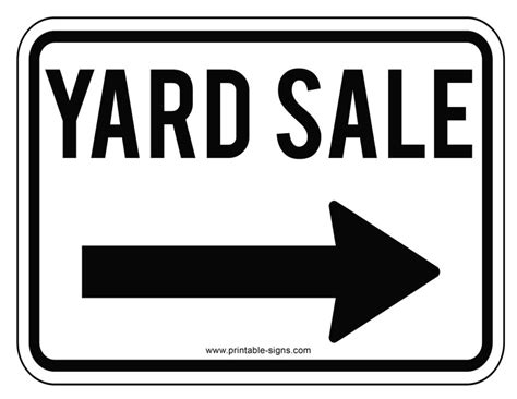 Printable Yard Sale Sign Template White With Right Arrow Printable Signs