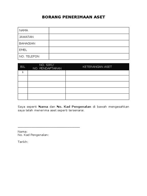 Borang Penerimaan Aset Pdf