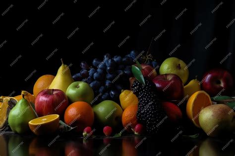 Premium AI Image | Fruits on a black background with a black background