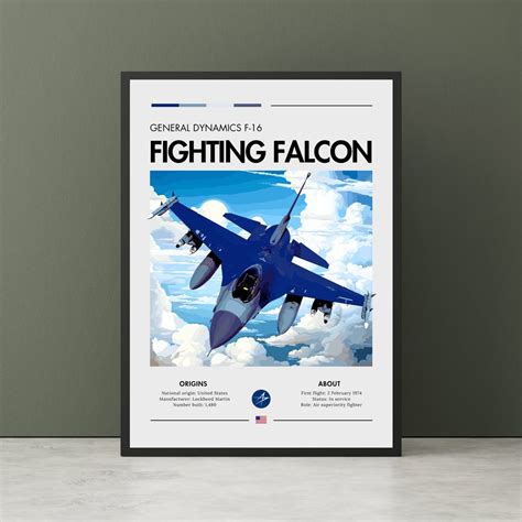 General Dynamics F 16 Fighting Falcon Poster Usaf Aviation Art Multirole Fighter Jet Print