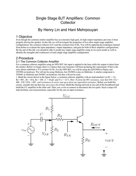 Single Stage Bjt Amplifiers Common Collector By Henry Lin And